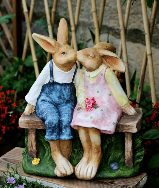 Large Bunny Rabbit Lovers Statue, Rabbit Kiss Statue for Wedding Gift, Garden Courtyard Ornaments, Villa Outdoor Decor Gardening Ideas-HomePaintingDecor