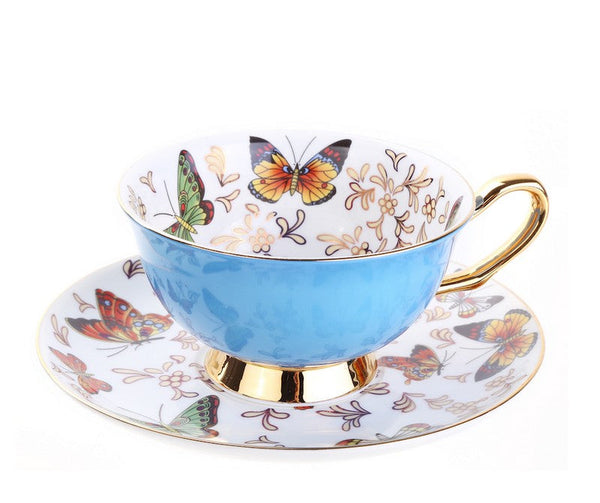 Creative Butterfly Ceramic Coffee Cups, Unique Butterfly Coffee Cups and Saucers, Beautiful British Tea Cups, Creative Bone China Porcelain Tea Cup Set-HomePaintingDecor