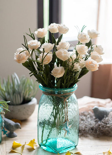 Flower Arrangement Ideas for Living Room, White Camellia Flowers, Modern Artificial Flowers for Home Decoration, Simple Artificial Floral for Bedroom-HomePaintingDecor