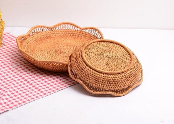 Woven Rattan Basket, Fruit Storage Basket, Woven Round Storage Basket, Storage Baskets for Kitchen-HomePaintingDecor