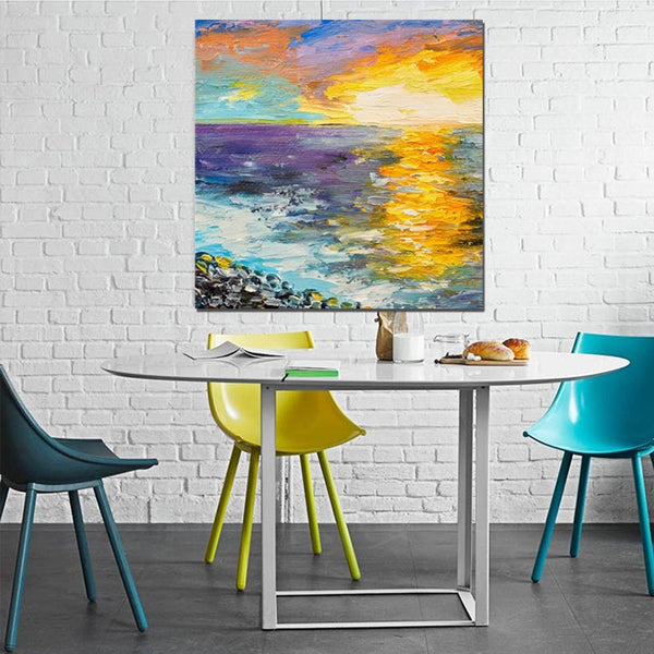 Seascape Sunrise Painting, Abstract Landscape Painting, Landscape Paintings for Living Room, Heavy Texture Wall Art Painting, Bedroom Wall Art Ideas-HomePaintingDecor