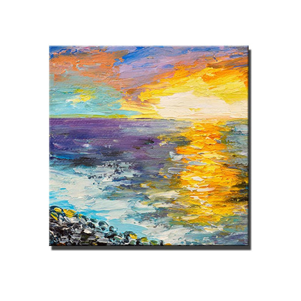 Seascape Sunrise Painting, Abstract Landscape Painting, Landscape Paintings for Living Room, Heavy Texture Wall Art Painting, Bedroom Wall Art Ideas-HomePaintingDecor