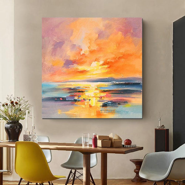 Abstract Landscape Painting, Sunrise Painting, Large Landscape Painting for Living Room, Hand Painted Art, Bedroom Wall Art Ideas, Modern Paintings for Dining Room-HomePaintingDecor