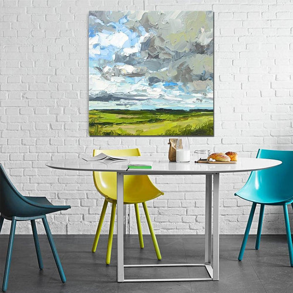 Abstract Landscape Painting, Grass Land under Sky Painting, Large Acrylic Paintings for Bedroom, Heavy Texture Canvas Art, Landscape Paintings for Living Room-HomePaintingDecor