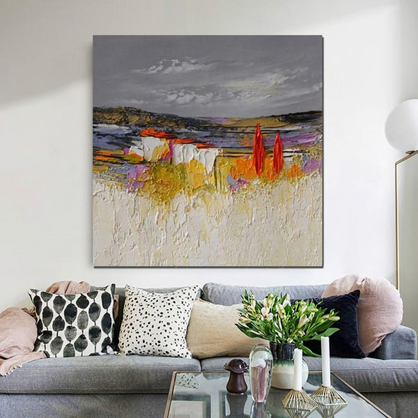 Abstract Landscape Painting, Large Landscape Painting for Bedroom, Heavy Texture Painting, Living Room Wall Art Ideas, Palette Knife Artwork-HomePaintingDecor