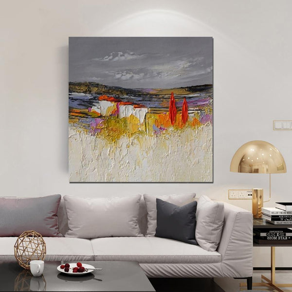 Abstract Landscape Painting, Large Landscape Painting for Bedroom, Heavy Texture Painting, Living Room Wall Art Ideas, Palette Knife Artwork-HomePaintingDecor
