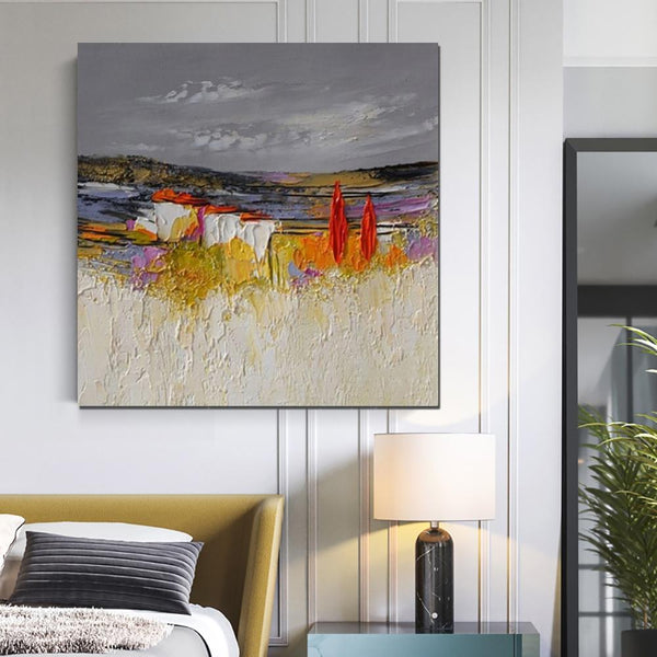 Abstract Landscape Painting, Large Landscape Painting for Bedroom, Heavy Texture Painting, Living Room Wall Art Ideas, Palette Knife Artwork-HomePaintingDecor