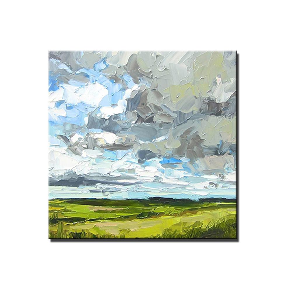 Abstract Landscape Painting, Grass Land under Sky Painting, Large Acrylic Paintings for Bedroom, Heavy Texture Canvas Art, Landscape Paintings for Living Room-HomePaintingDecor