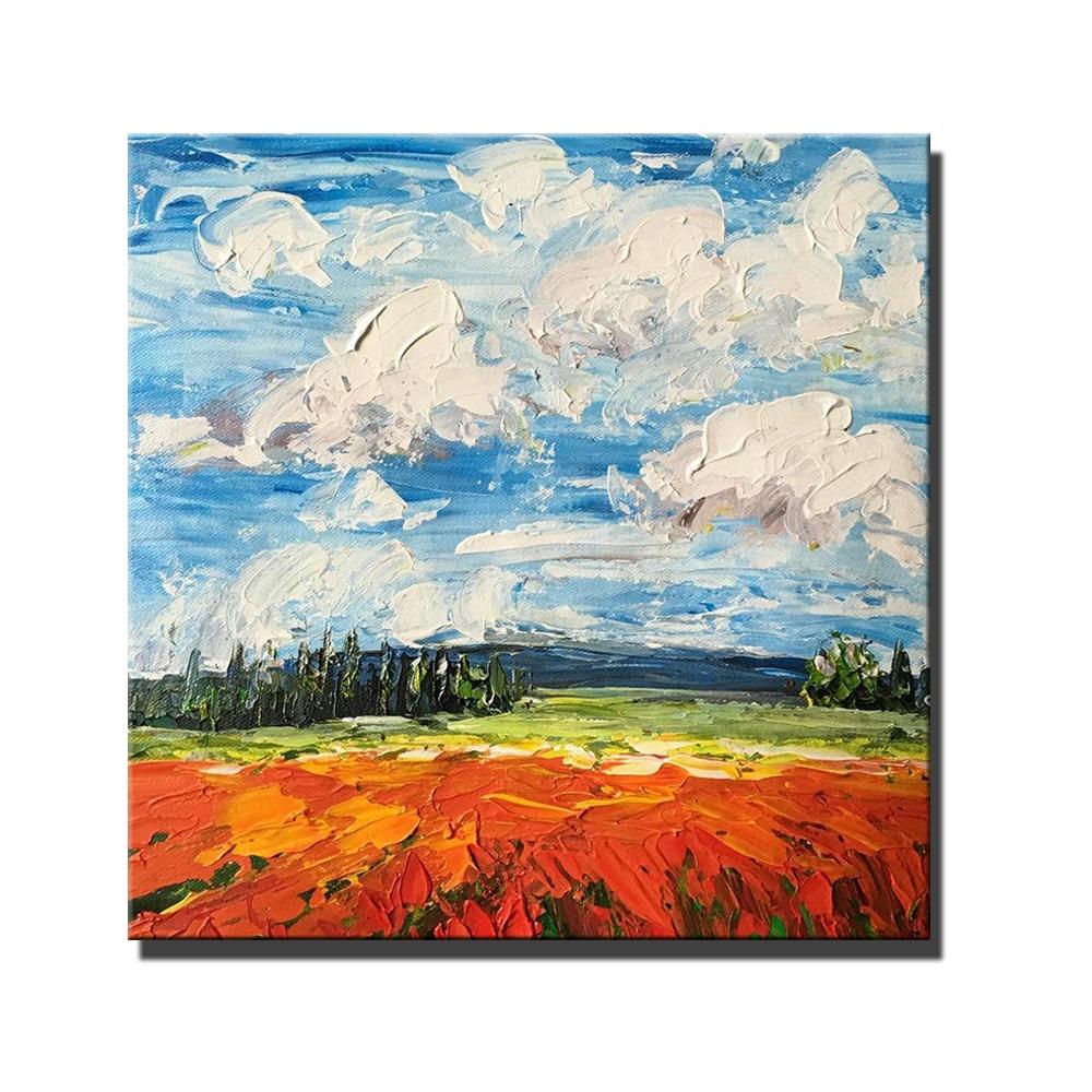 Red Poppy Field and Sky, Abstract Landscape Painting, Landscape Paintings for Living Room, Large Landscape Painting for Dining Room, Heavy Texture Painting-HomePaintingDecor