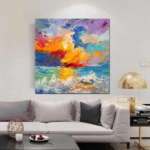 Abstract Landscape Painting, Seascape Sunrise Painting, Large Landscape Painting for Sale, Heavy Texture Art Painting, Landscape Paintings for Living Room-HomePaintingDecor