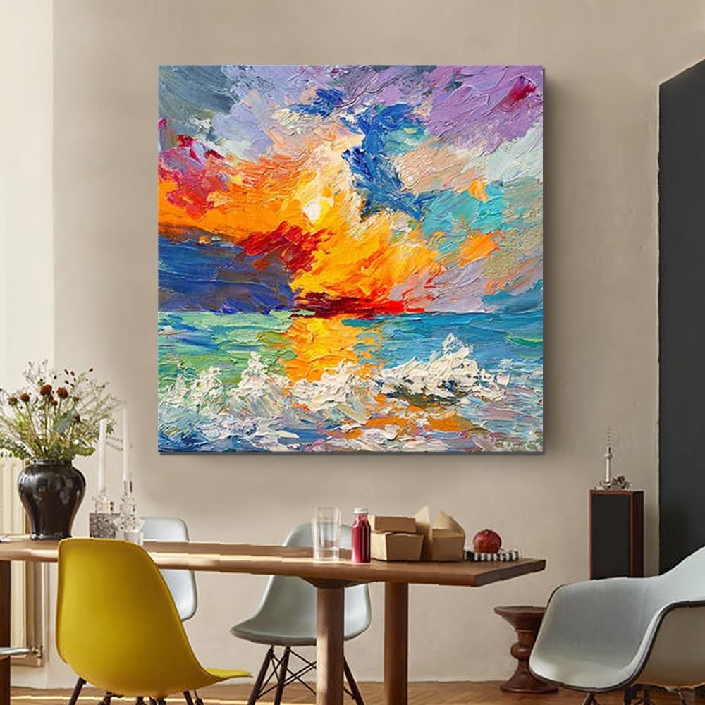 Abstract Landscape Painting, Seascape Sunrise Painting, Large Landscape Painting for Sale, Heavy Texture Art Painting, Landscape Paintings for Living Room-HomePaintingDecor