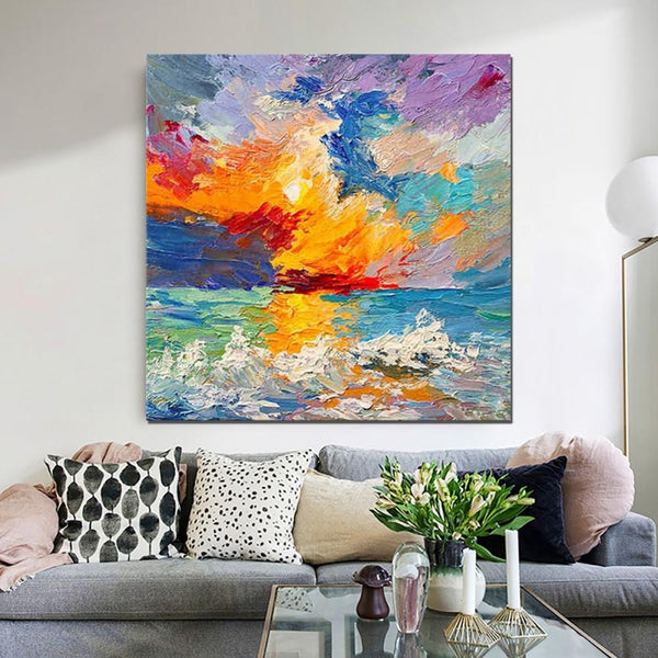 Abstract Landscape Painting, Seascape Sunrise Painting, Large Landscape Painting for Sale, Heavy Texture Art Painting, Landscape Paintings for Living Room-HomePaintingDecor
