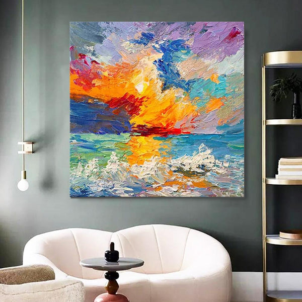 Abstract Landscape Painting, Seascape Sunrise Painting, Large Landscape Painting for Sale, Heavy Texture Art Painting, Landscape Paintings for Living Room-HomePaintingDecor