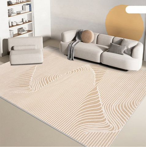 Large Modern Rug Placement Ideas for Bedroom, Mid Century Wool Rugs for Dining Room, Light Tan Contemporary Wool Rugs, Modern Living Room Rug Ideas-HomePaintingDecor