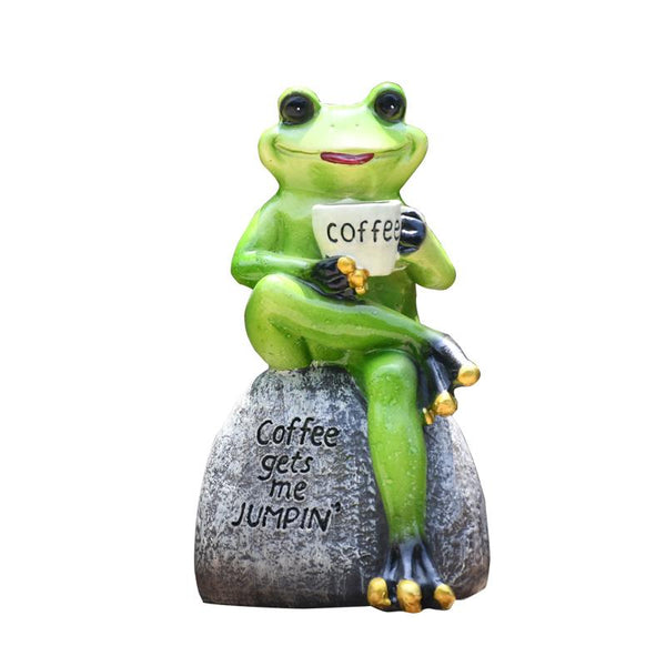 Frog Drinking Coffee Statue for Garden, Animal Statue for Garden Courtyard Ornament, Villa Outdoor Decor Gardening Ideas-HomePaintingDecor