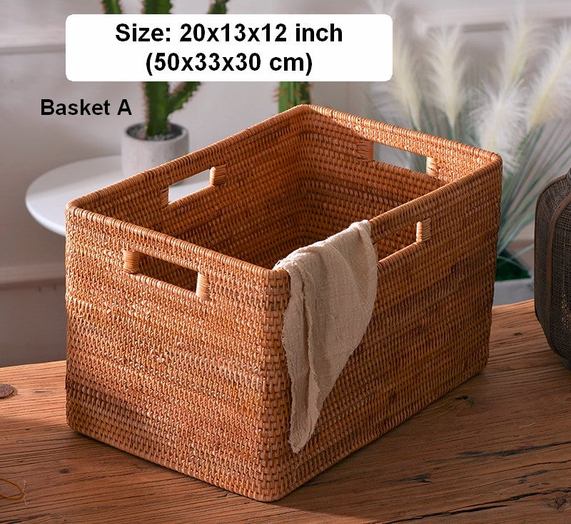 Large Laundry Storage Basket for Clothes, Oversized Rattan Storage Basket, Extra Large Rectangular Storage Basket, Large Storage Baskets for Bedroom-HomePaintingDecor