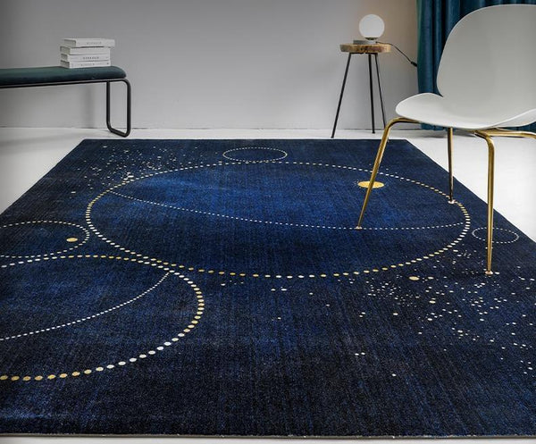 Bedroom Floor Rugs, Large Area Rugs for Living Room, Modern Blue Geometric Area Rug, Contemporary Area Rug for Dining Room-HomePaintingDecor