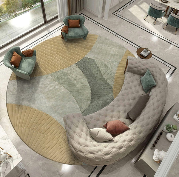 Modern Wool Rugs, Coffee Table Round Rugs, Abstract Round Modern Rug for Dining Room Table, Modern Wool Rugs for Living Room, Modern Rugs for Bedroom-HomePaintingDecor