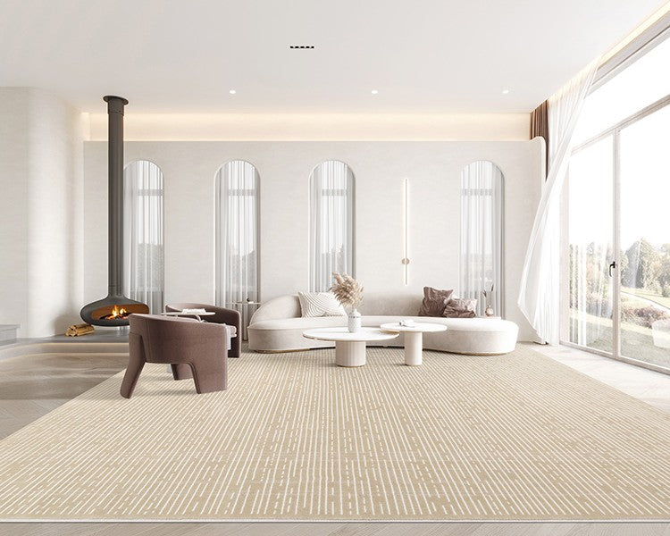 Modern Living Room Rug Ideas, Large Light Tan Geometric Wool Rugs, Abstract Modern Rug Ideas for Bedroom, Contemporary Wool Rugs for Dining Room-HomePaintingDecor