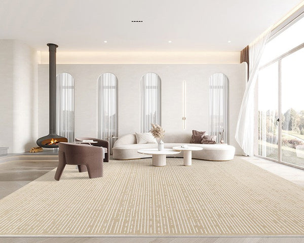Modern Living Room Rug Ideas, Large Light Tan Geometric Wool Rugs, Abstract Modern Rug Ideas for Bedroom, Contemporary Wool Rugs for Dining Room-HomePaintingDecor