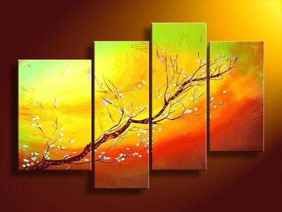 Branch of Plum Tree Flower, 4 Piece Canvas Art, Painting for Sale, Bedroom Canvas Painting-HomePaintingDecor