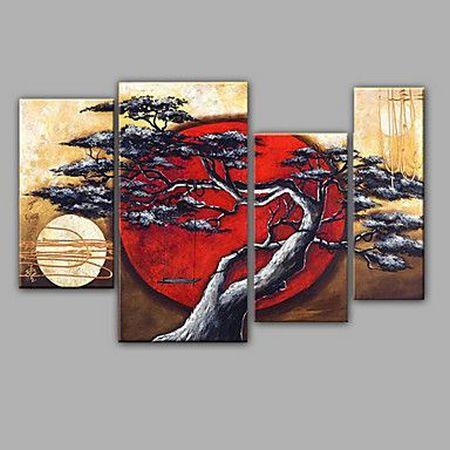 4 Piece Canvas Paintings, Tree Paintings, Moon and Tree Painting, Buy Art Online, Large Painting for Sale, Living Room Acrylic Paintings-HomePaintingDecor