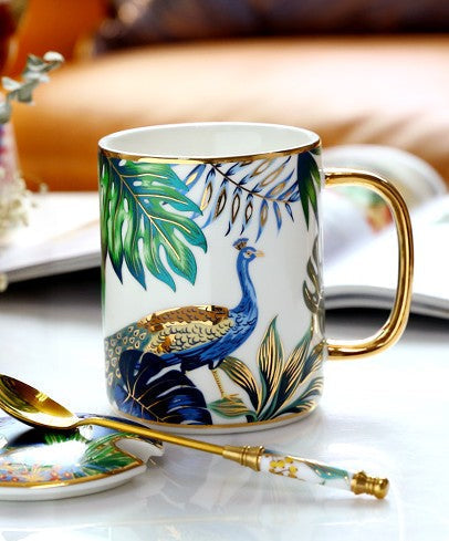 Peacock Porcelain Cups, Large Capacity Jungle Animal Porcelain Mugs, Unique Ceramic Mugs in Gift Box, Creative Ceramic Mugs for Office-HomePaintingDecor
