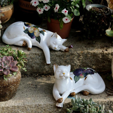 Lovely Cat Statue for Garden Ornament, Sleeping Cats Resin Statues, Garden Courtyard Decoration, Villa Outdoor Decor Gardening Ideas, House Warming Gift-HomePaintingDecor
