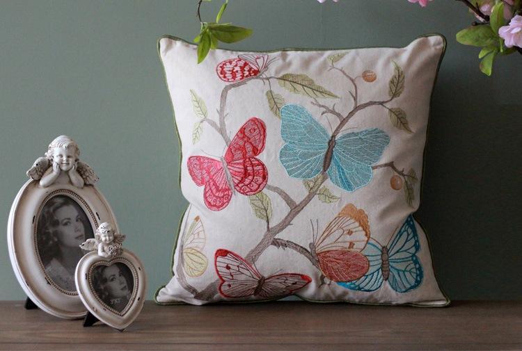 Beautiful Embroider Butterfly Cotton and linen Pillow Cover, Decorative Throw Pillows, Decorative Sofa Pillows, Decorative Pillows for Couch-HomePaintingDecor