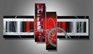 Red Abstract Acrylic Art, Simple Modern Art, Large Painting for Living Room, Large Canvas Art Painting, 4 Piece Wall Art, Buy Painting Online-HomePaintingDecor