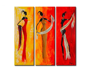 African Girls, 3 Piece Wall Painting, African Acrylic Paintings, African Woman Painting, Wall Art Paintings-HomePaintingDecor