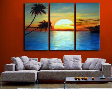 Landscape Painting, Sunrise Painting, 3 Piece Painting, Acrylic Painting on Canvas, Wall Art Paintings-HomePaintingDecor