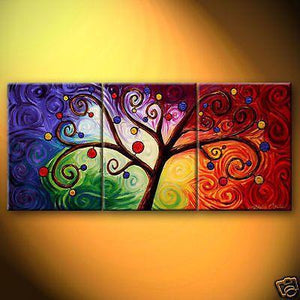 Large Canvas Painting, 3 Piece Canvas Art, Tree of Life Painting, Hand Painted Canvas Art, Acrylic Painting on Canvas-HomePaintingDecor