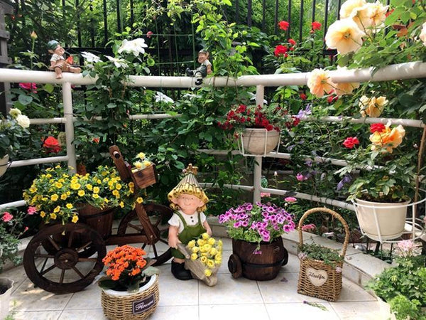 Large Boy Cart and Girl Carry Basket Statues, Flower Pot, Garden Courtyard Ornament, Gardening Ideas, House Warming Gift-HomePaintingDecor