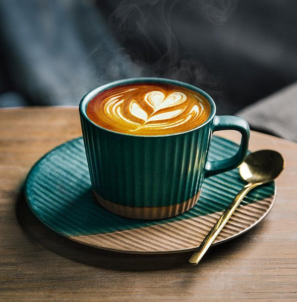 Pottery Coffee Cups, Cappuccino Coffee Mug, Ceramic Coffee Cups, Coffee Cup and Saucer Set, Coffee Cup for Sale, Tea Cup, White / Green / Blue / Yellow-HomePaintingDecor