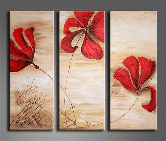 Acrylic Flower Paintings, Acrylic Wall Art Painting, Red Flower Painting, Modern Contemporary Paintings-HomePaintingDecor