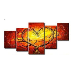 5 Piece Canvas Artwork, Tree of Life Painting, Acrylic Painting on Canvas, Abstract Art of Love, Extra Large Art Painting-HomePaintingDecor