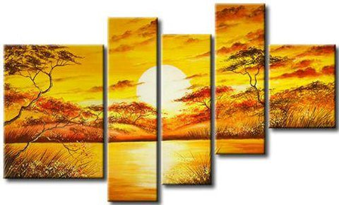 African Big Tree Painting, Living Room Room Wall Art, 5 Piece Canvas Painting, Abstract Painting-HomePaintingDecor