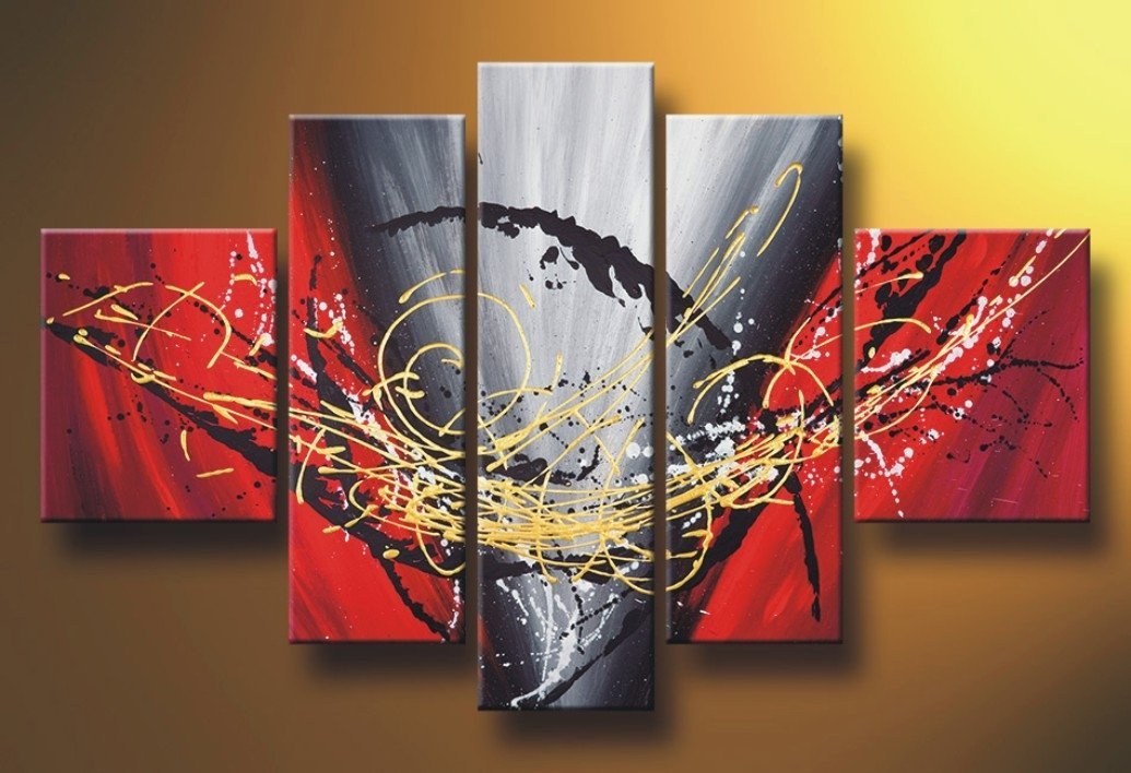 Dancing Lines Abstract Art Canvas Painting, Modern Contemporary Artwork For Living Room
