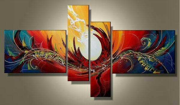 Red Abstract Painting, Large Acrylic Painting on Canvas, 4 Piece Abstract Art, Buy Painting Online, Large Paintings for Living Room-HomePaintingDecor