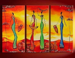 Abstract Painting, African Girl Acrylic Painting, Dining Room Wall Art, 3 Piece Art Painting-HomePaintingDecor
