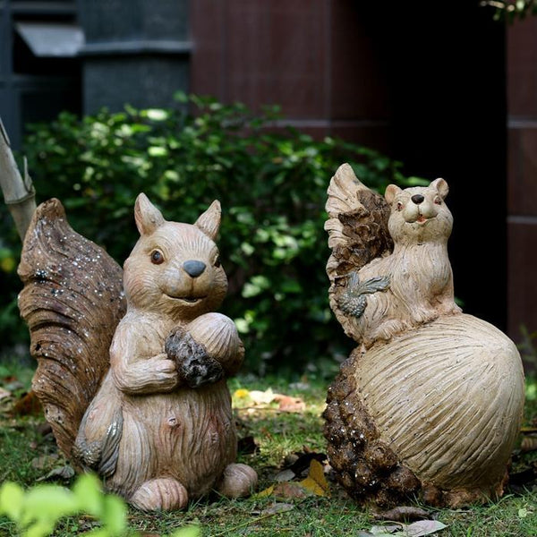 Large Squirrel with Pine Cones Statue for Garden, Animal Statue for Garden Ornament, Villa Outdoor Decor Gardening Ideas-HomePaintingDecor
