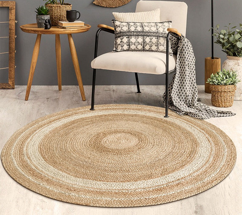 Bedroom Handmade Jute Round Rugs, Rustic Jute Rugs for Farmhouse, Round Modern Rugs in Dining Room, Large Rugs in Living Room, Round Rugs under Coffee Table-HomePaintingDecor