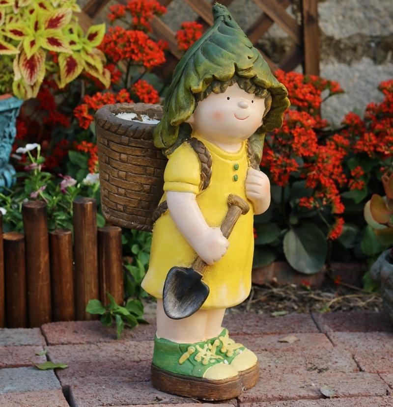 Large Boy Cart and Girl Carry Basket Statues, Flower Pot, Garden Courtyard Ornament, Gardening Ideas, House Warming Gift-HomePaintingDecor