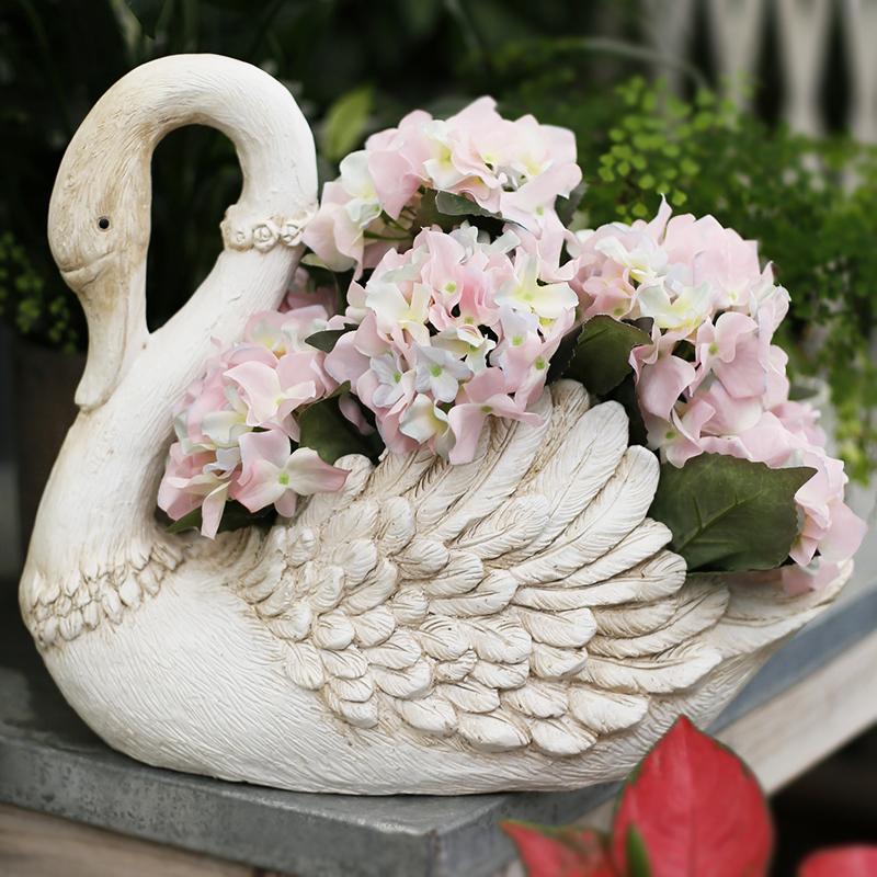 White Swan Flower Pot, Small Animal Statue for Garden Ornament, Swan Lovers Statues, Villa Courtyard Decor, Outdoor Decoration Ideas, Garden Ideas-HomePaintingDecor