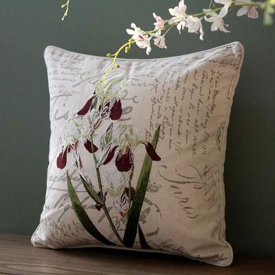 Orchid Flower Cotton and Linen Pillow Cover, Rustic Sofa Pillows for Living Room, Decorative Throw Pillows for Couch-HomePaintingDecor