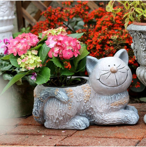 Large Cat Statue, Sitting Cat Flower Pot Statue, Pet Statue for Garden Courtyard Ornaments, Villa Outdoor Decor Gardening Ideas-HomePaintingDecor