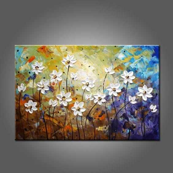 Daisy Flower Painting, Acrylic Flower Paintings, Bedroom Wall Art Painting, Flower Painting Abstract, Wall Art Paintings-HomePaintingDecor