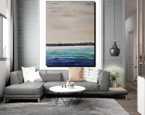 Simple Modern Art, Seascape Canvas Painting, Living Room Wall Art Ideas, Landscape Acrylic Paintings, Large Paintings for Dining Room-HomePaintingDecor