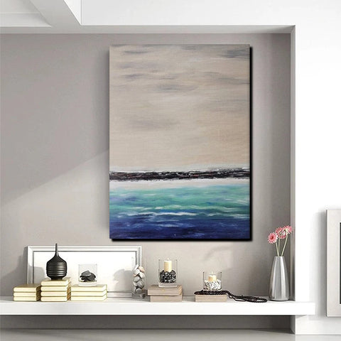 Simple Modern Art, Seascape Canvas Painting, Living Room Wall Art Ideas, Landscape Acrylic Paintings, Large Paintings for Dining Room-HomePaintingDecor